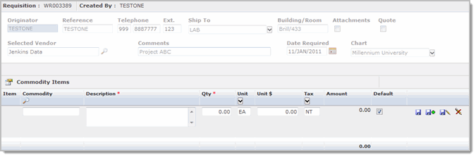Requisition with blank open commodity item