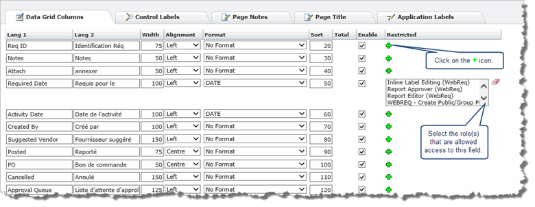 Restrict/hide a column (field)